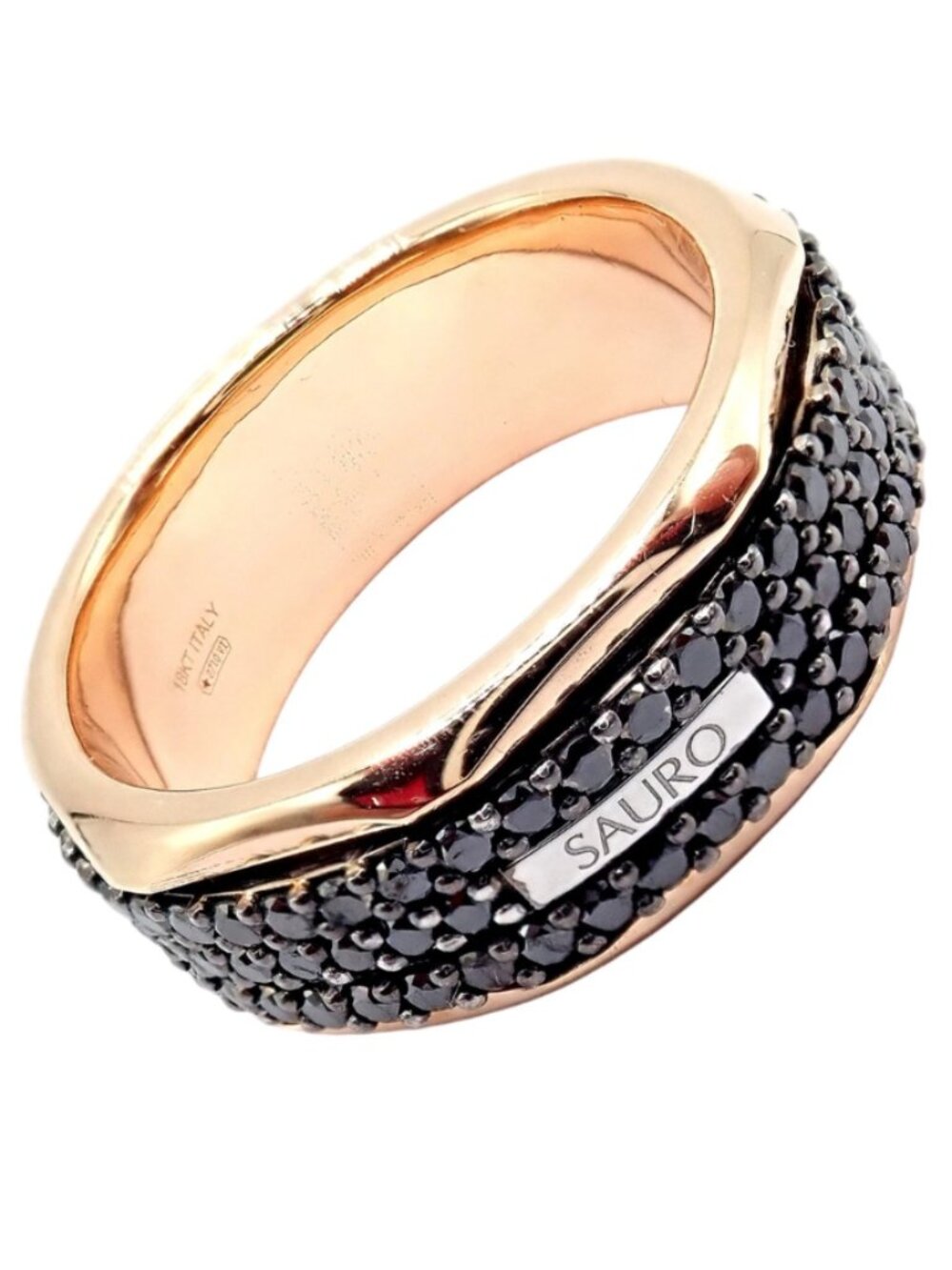 Sauro Rotante Octagonal 18k Rose Gold Black Diamond Rotating Band Ring Sz 10